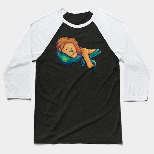 Sleeping Lion Baseball T-Shirt by TheAlbinoSnowman